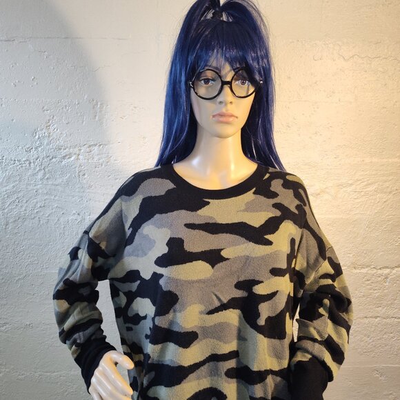Isaac Mizrahi NY Olive Green Black Camo Long Sleeve Soft Knit Sweater Size XXL - Picture 1 of 12